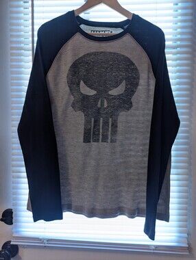 Marvel The Punisher Men's Grey Thermal Raglan Shirt